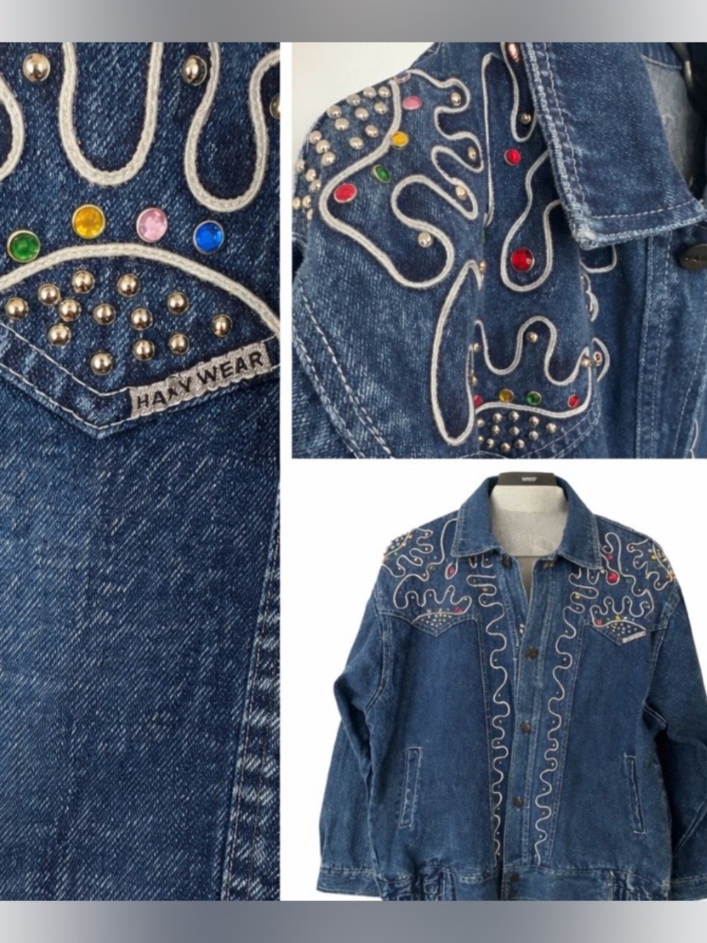 HANY Bling Glam Denim Jacket Rhinestones Stud Western Y2K Retro Boho Streetwear